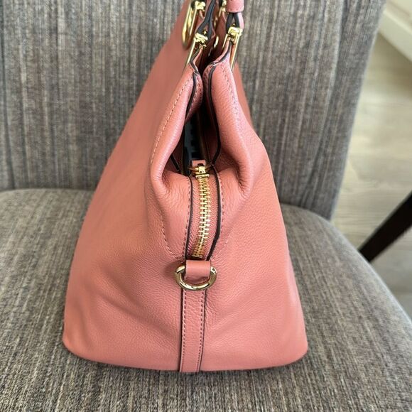 Vince Camuto Plum Soft Pebbled Leather Satchel Handbag Color Sushi/Coral Top Zip - Picture 7 of 16